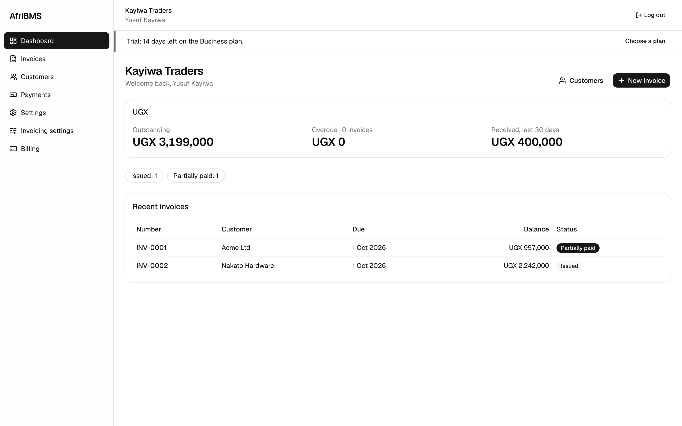 Invoicing in AfriBMS: know who owes you what